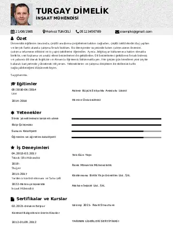 İnşaat Mühendisi Cv Örnekleri cv indir